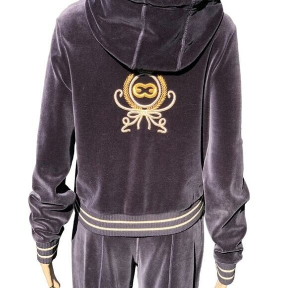 Escada Sport Velvet Hoodie Pants Leisure Set brown gold tracksuit Sweatsuit 40ML